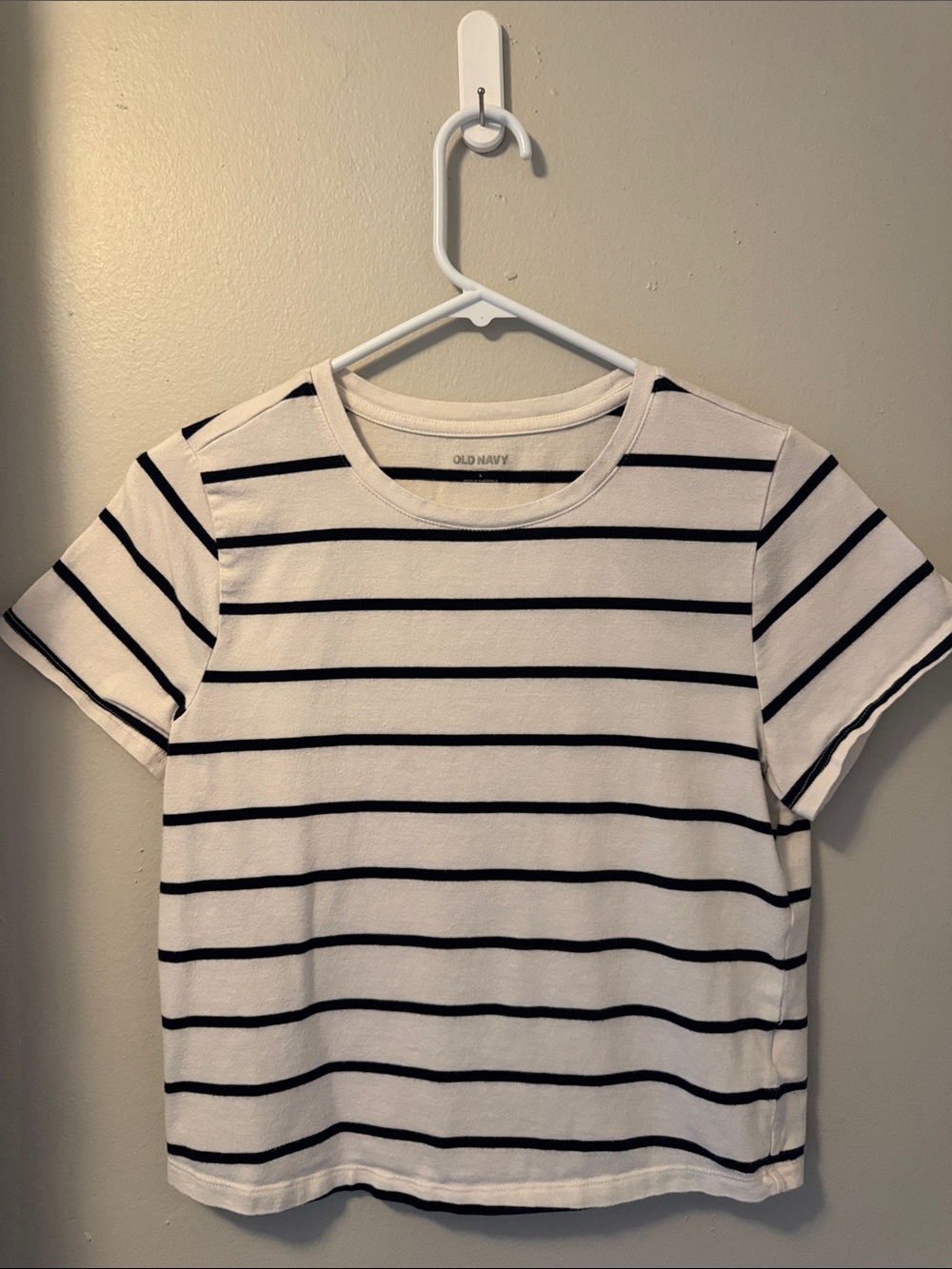 Old Navy White and Black Striped Crewneck Tee
